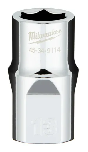 Milwaukee 45-34-9114 Socket, 13 mm Socket, 1/2 in Drive, 6-Point, Chrome Vanadium Steel, Chrome :CD: QUANTITY: 1