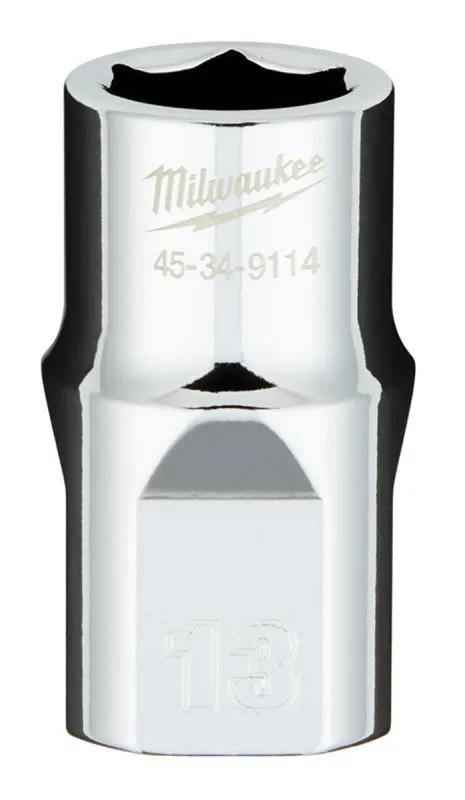 Milwaukee 45-34-9114 Socket, 13 mm Socket, 1/2 in Drive, 6-Point, Chrome Vanadium Steel, Chrome :CD: QUANTITY: 1