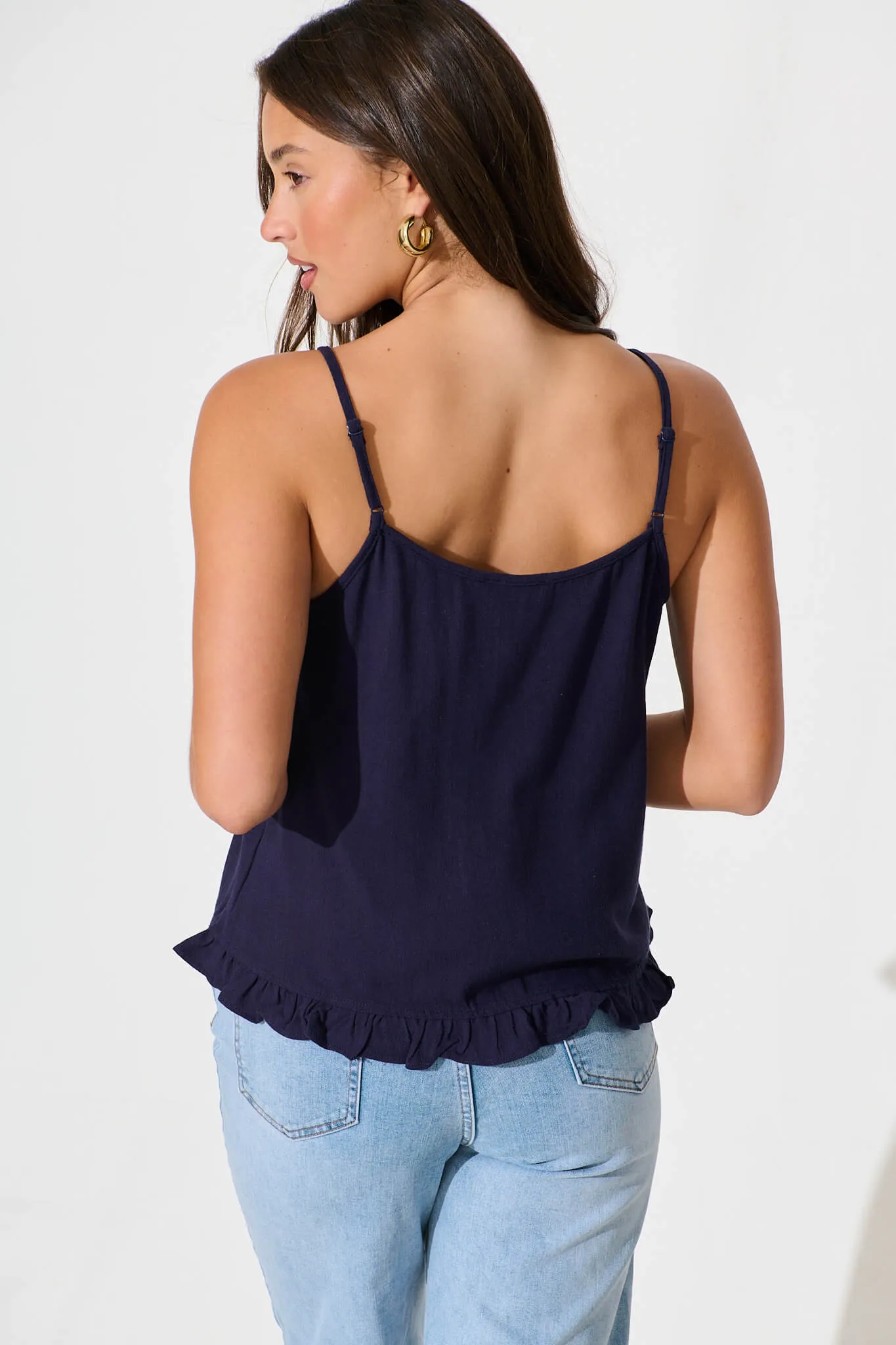 Navy Linen Blend Cami Top by Elin