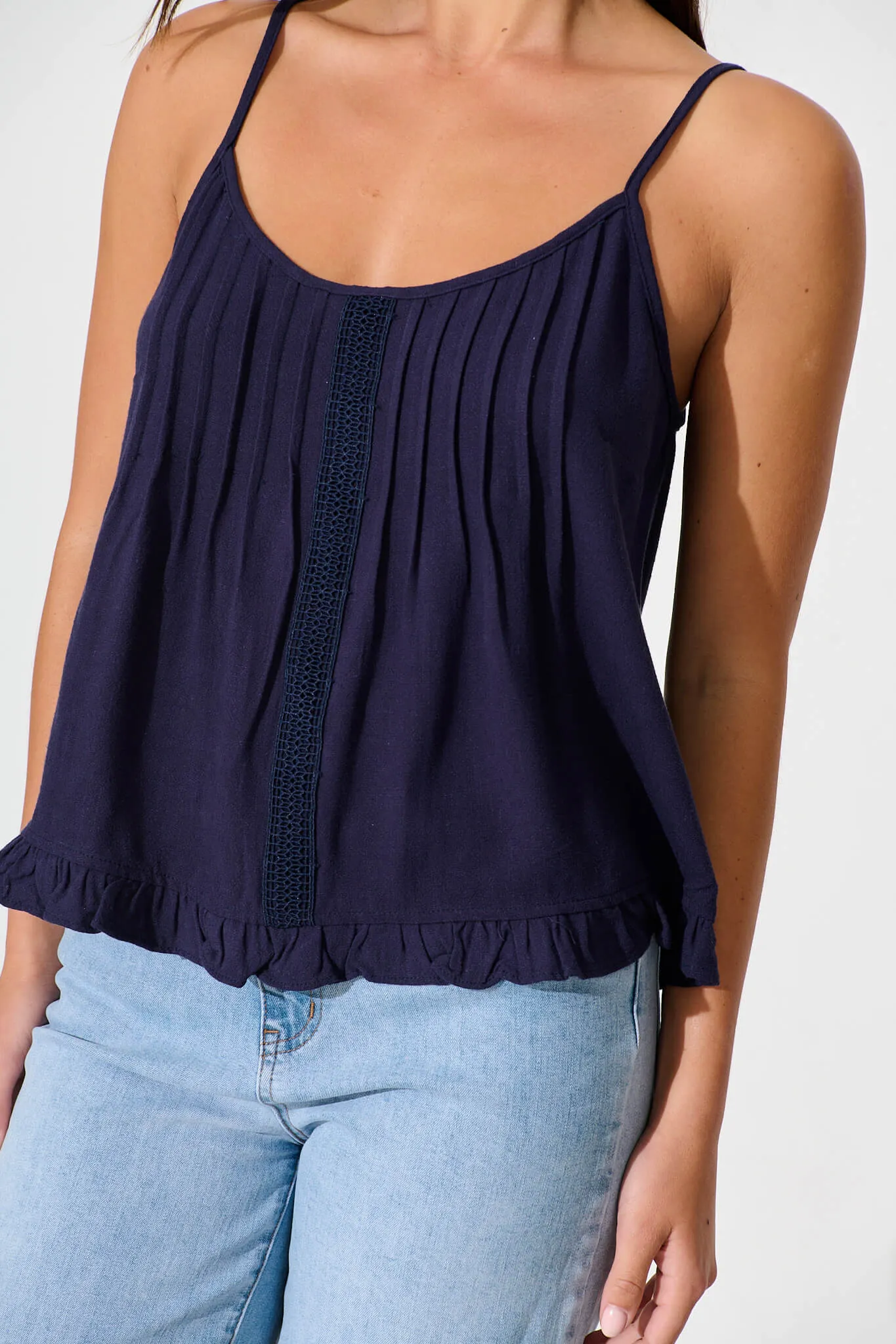 Navy Linen Blend Cami Top by Elin