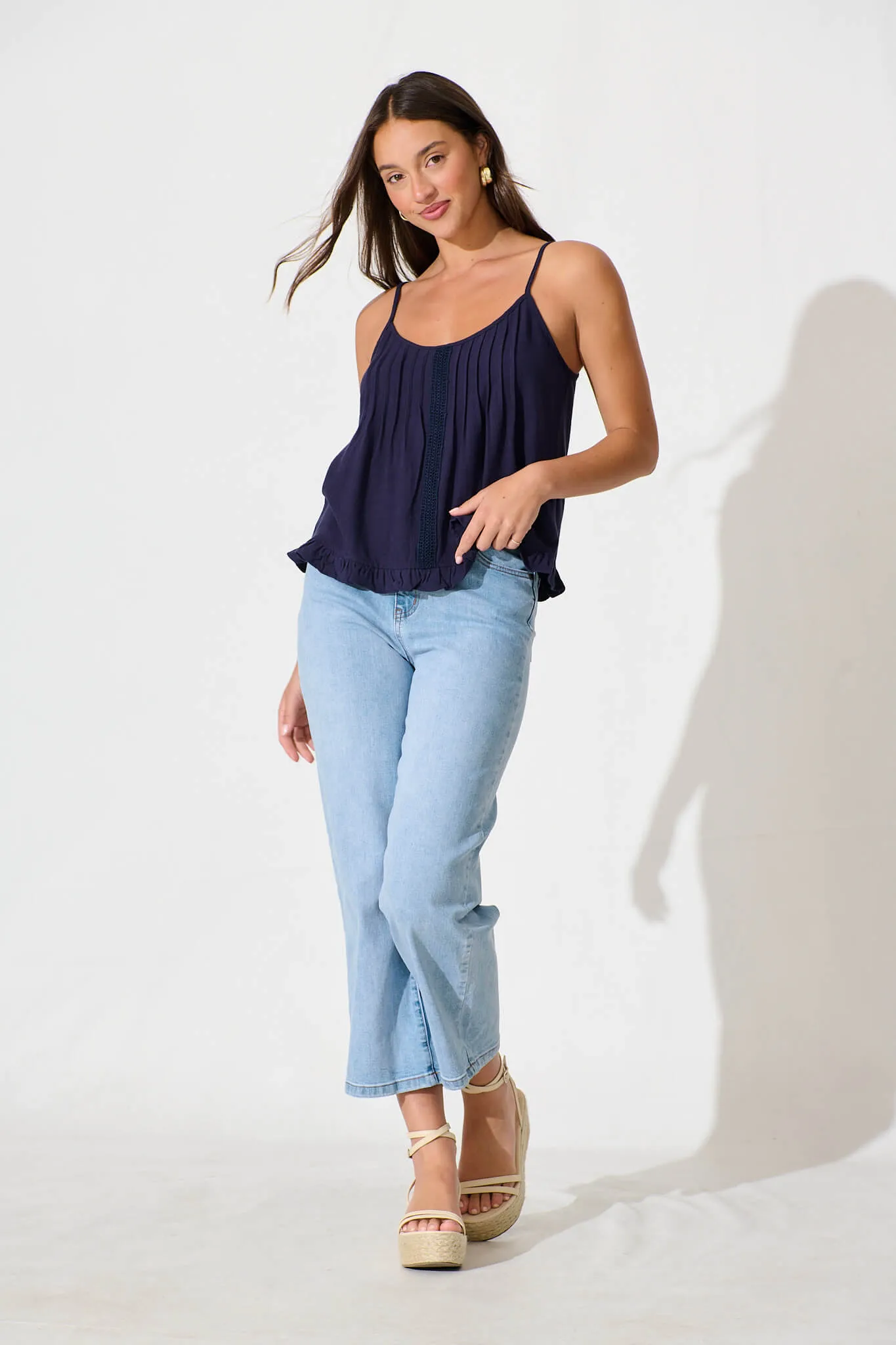 Navy Linen Blend Cami Top by Elin