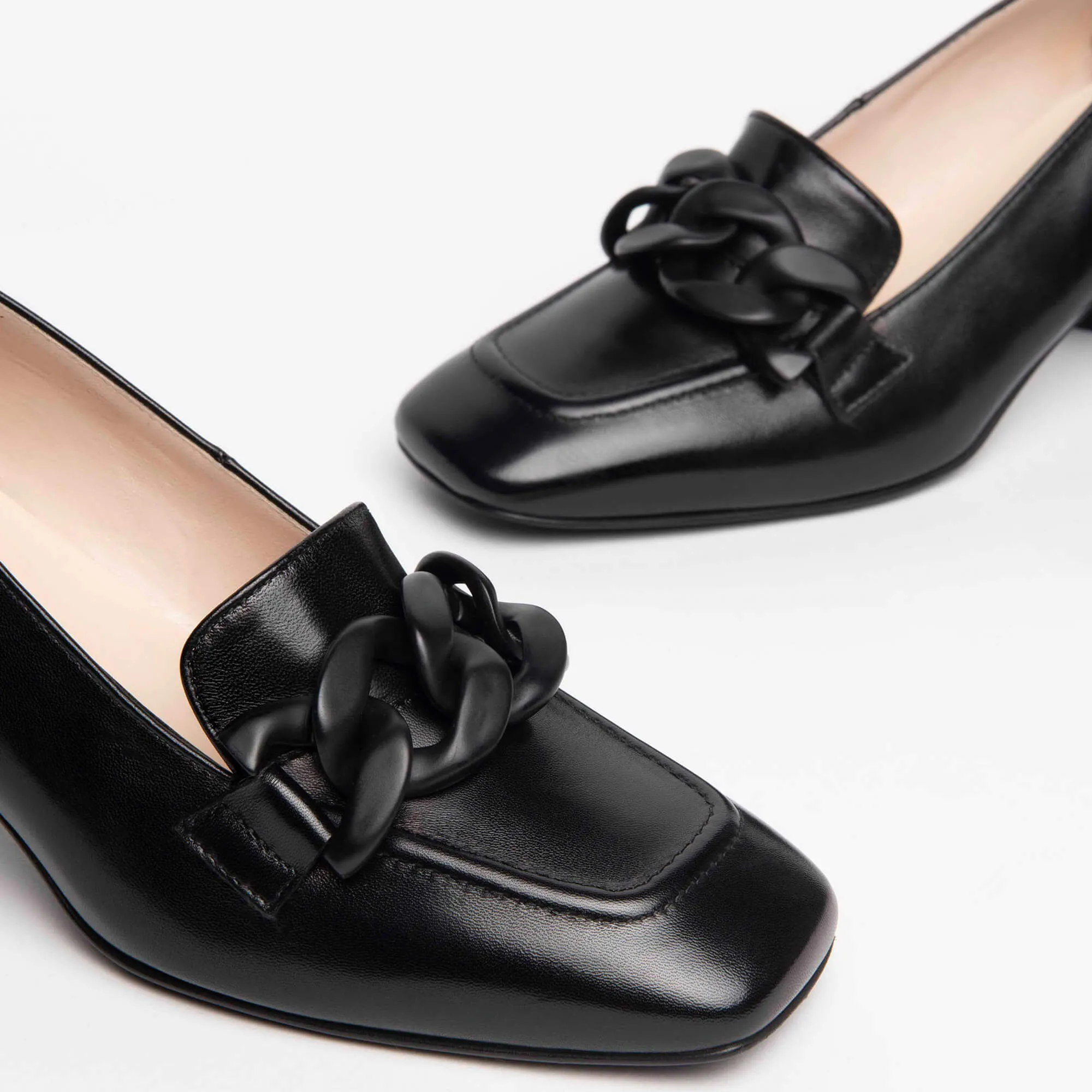 NeroGiardini Black Leather Block Heel Loafers