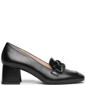 NeroGiardini Black Leather Block Heel Loafers