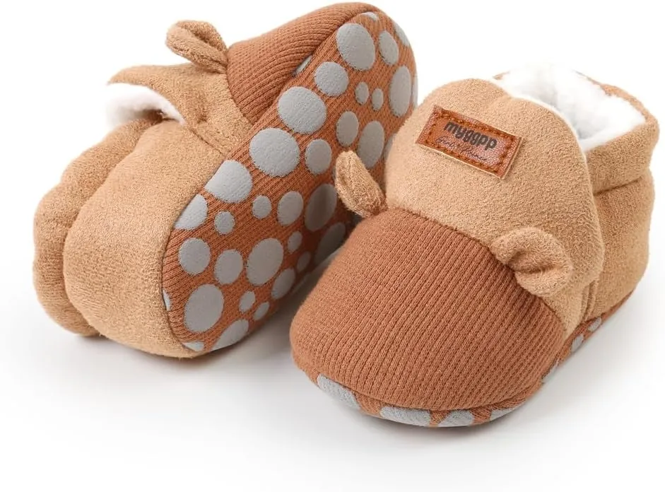 Ohwawadi Infant Baby Boys Girls Slippers Cozy Fleece Booties Soft Bottom Warm Cartoon Socks Newborn Crib Shoes