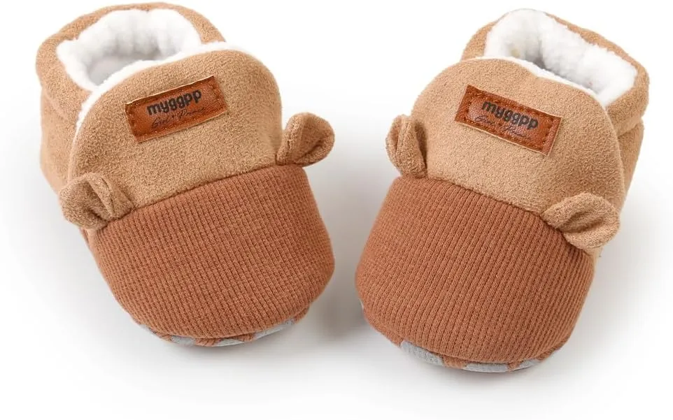 Ohwawadi Infant Baby Boys Girls Slippers Cozy Fleece Booties Soft Bottom Warm Cartoon Socks Newborn Crib Shoes