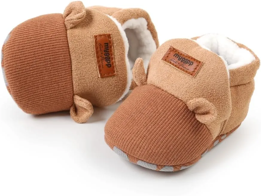Ohwawadi Infant Baby Boys Girls Slippers Cozy Fleece Booties Soft Bottom Warm Cartoon Socks Newborn Crib Shoes