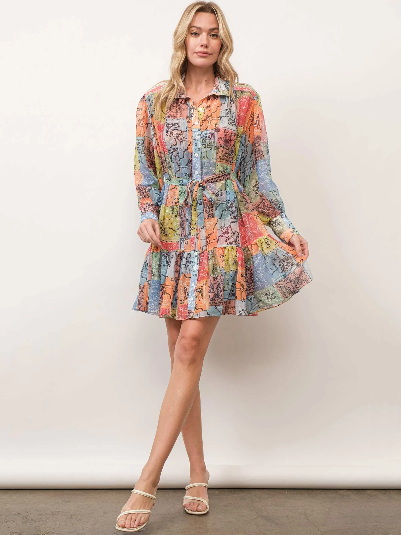 Patchwork Print Shirt Dress