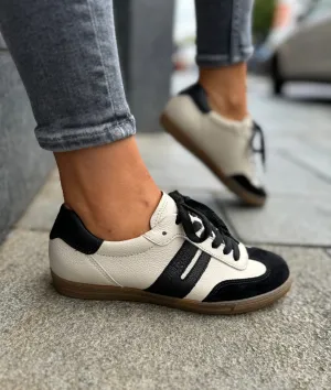 Paul Green (SS25) Lace Up Trainer With Suede Inserts 5350-18x - Black/Biscuit (PG17