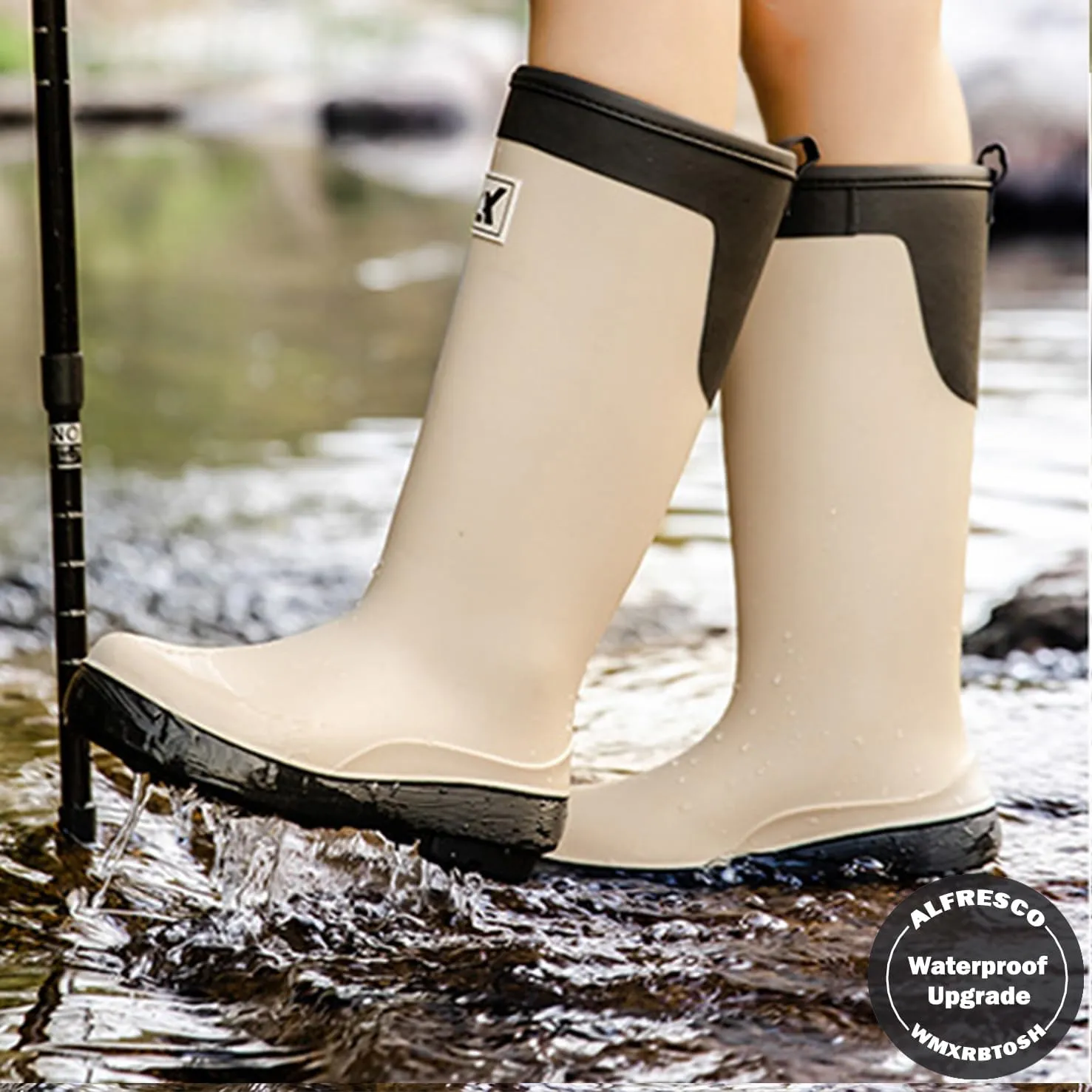 Rain Boots for Women and Waterproof Garden Shoes, Anti-Slipping Rubber Boots Lightweight Work Tall Fishing Boots for Outdoor