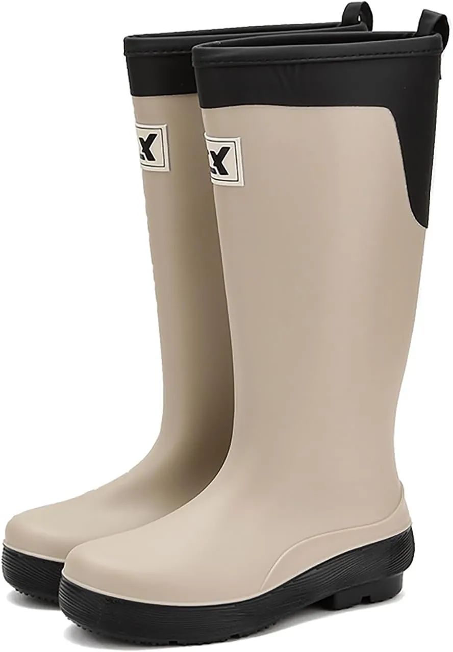 Rain Boots for Women and Waterproof Garden Shoes, Anti-Slipping Rubber Boots Lightweight Work Tall Fishing Boots for Outdoor