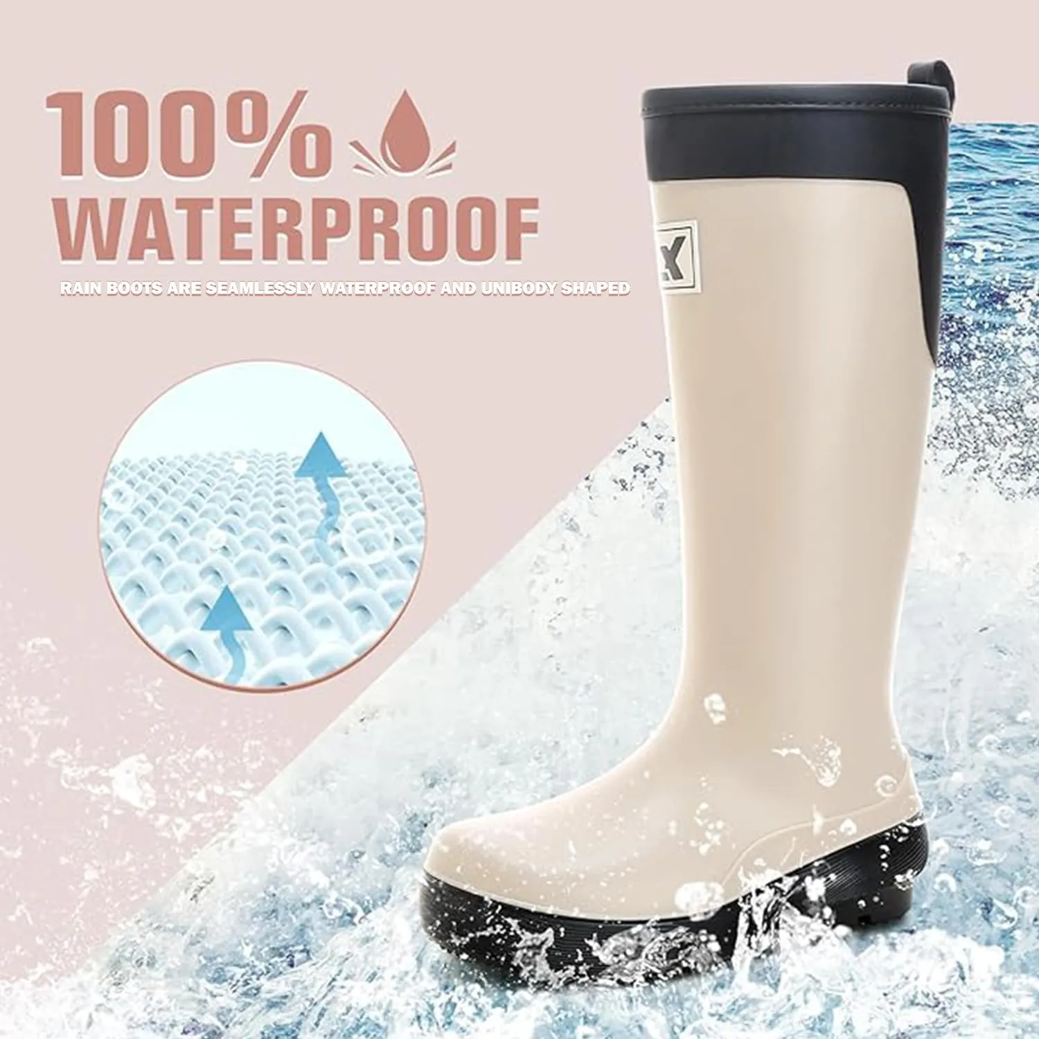 Rain Boots for Women and Waterproof Garden Shoes, Anti-Slipping Rubber Boots Lightweight Work Tall Fishing Boots for Outdoor