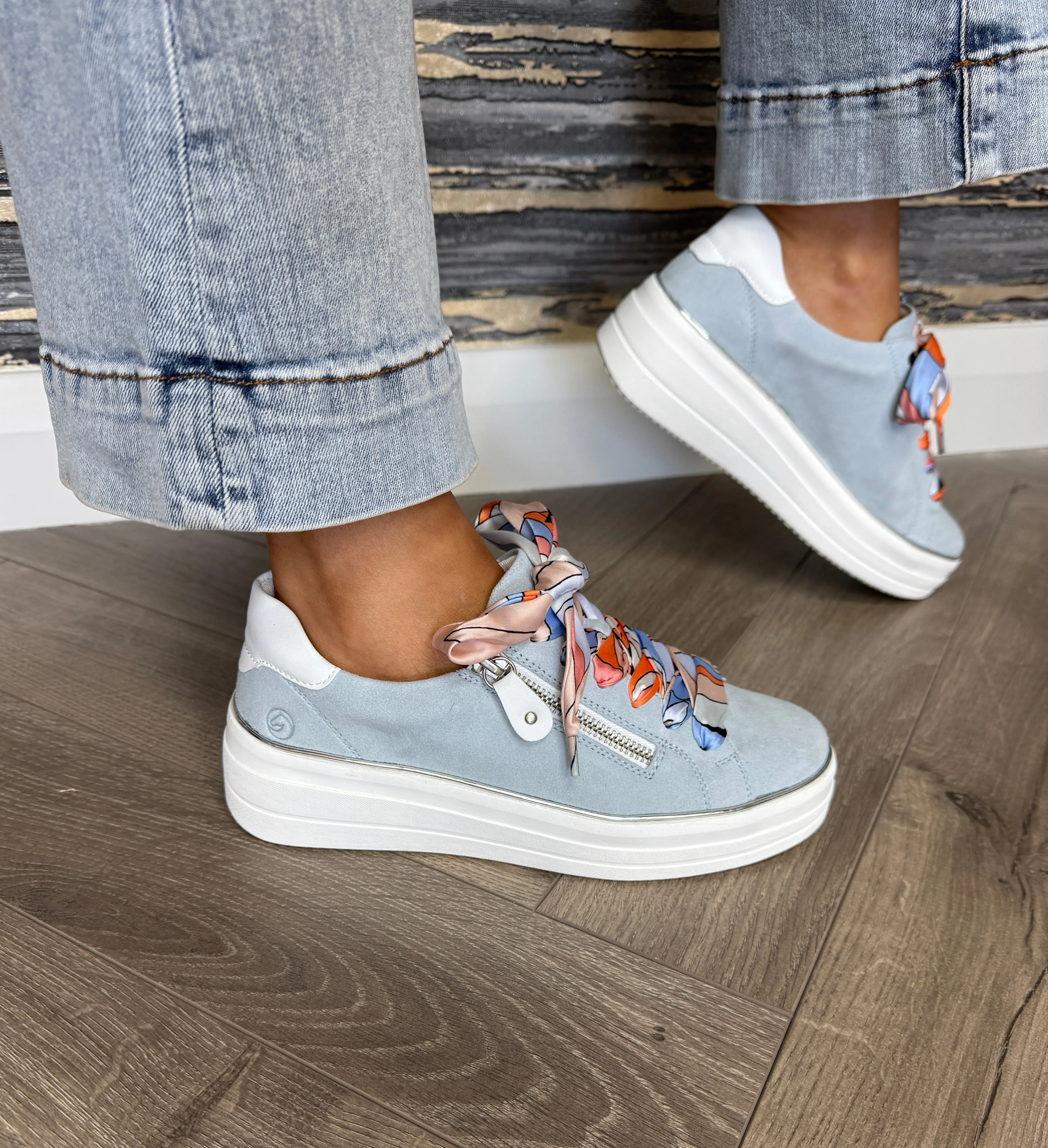 Remonte Suede Trainer with Ribbon Laces D1C06-12 - Blue Combination (RE20)