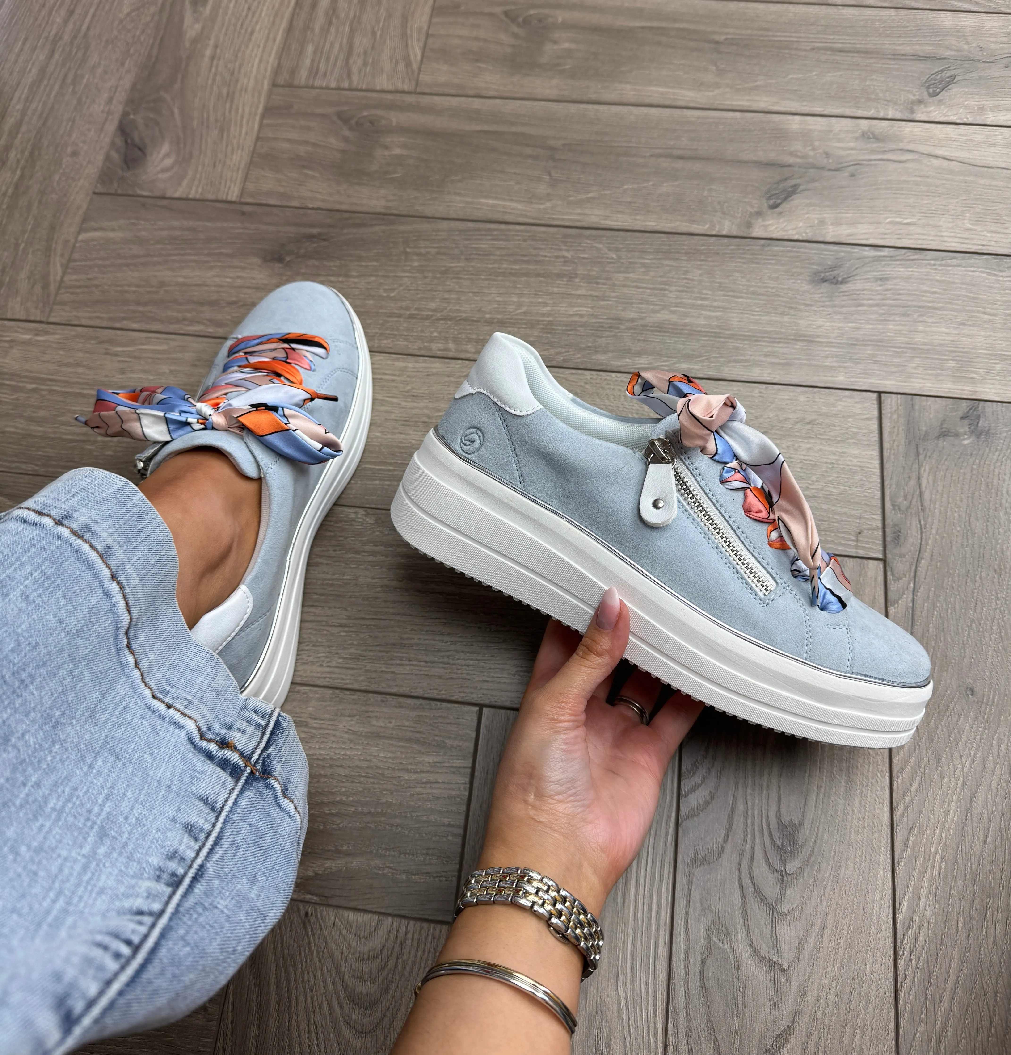Remonte Suede Trainer with Ribbon Laces D1C06-12 - Blue Combination (RE20)