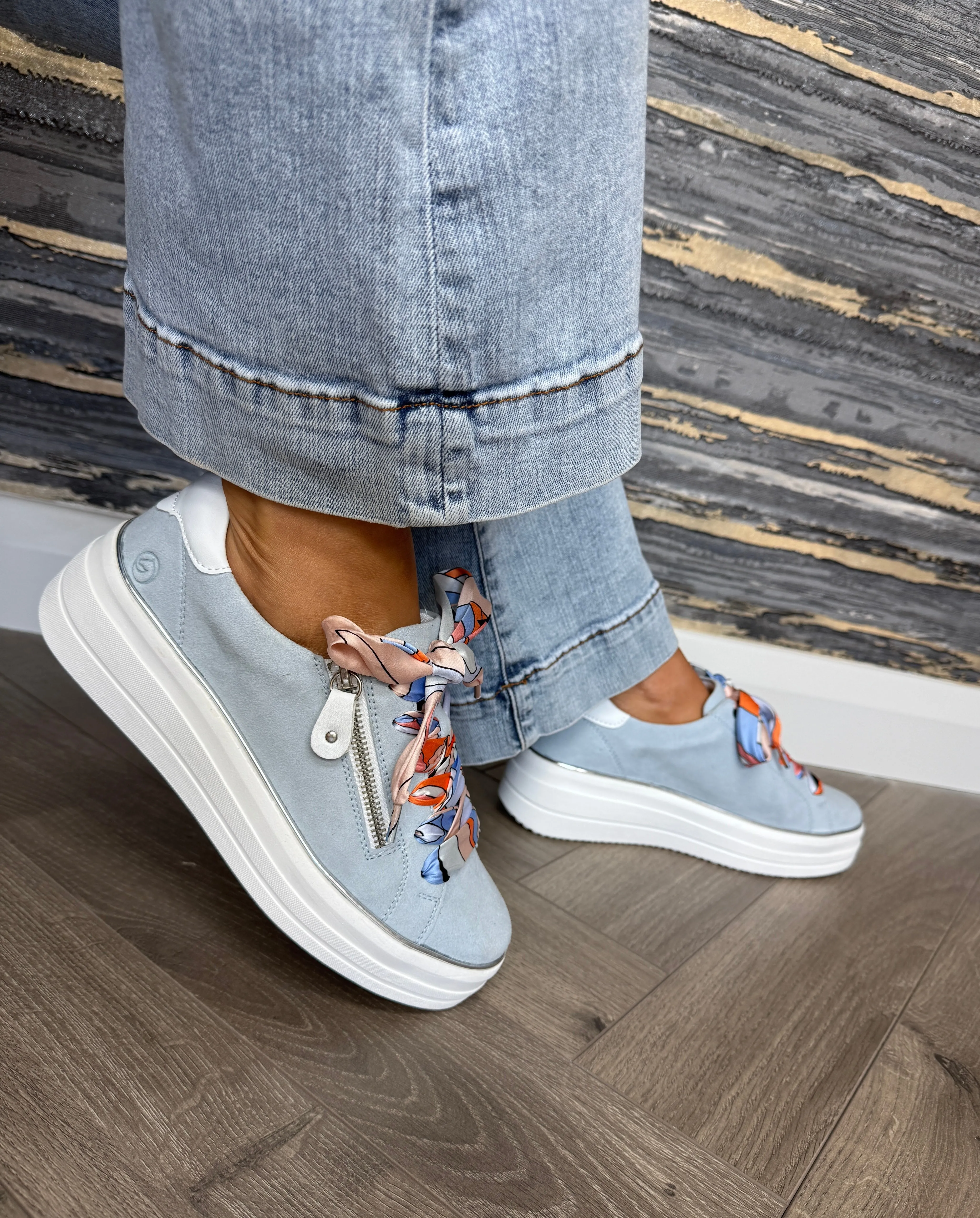 Remonte Suede Trainer with Ribbon Laces D1C06-12 - Blue Combination (RE20)