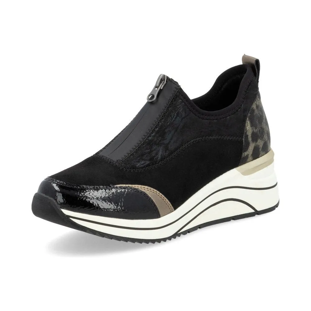 Remonte Trainer Style Shoe with wedge sole and zip front  D0t08-02 BLACK COMB