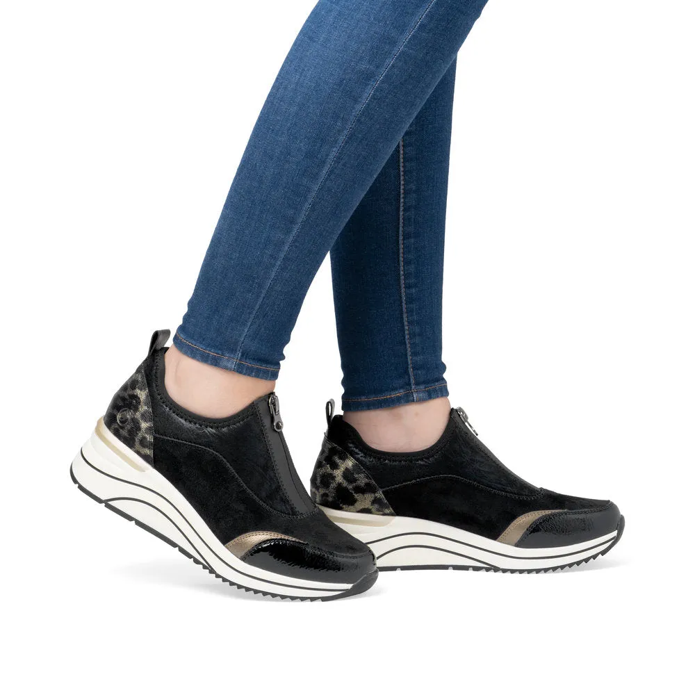 Remonte Trainer Style Shoe with wedge sole and zip front  D0t08-02 BLACK COMB