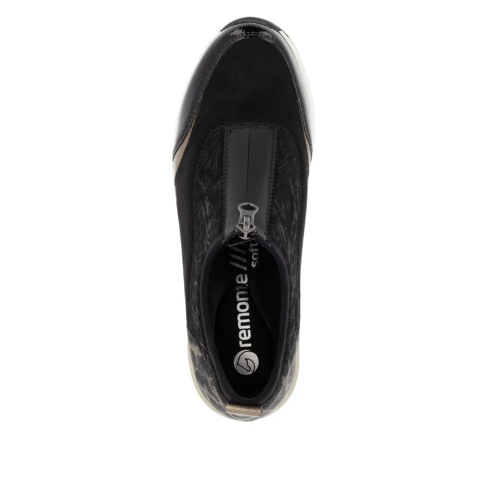 Remonte Trainer Style Shoe with wedge sole and zip front  D0t08-02 BLACK COMB