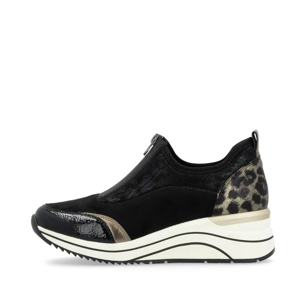 Remonte Trainer Style Shoe with wedge sole and zip front  D0t08-02 BLACK COMB