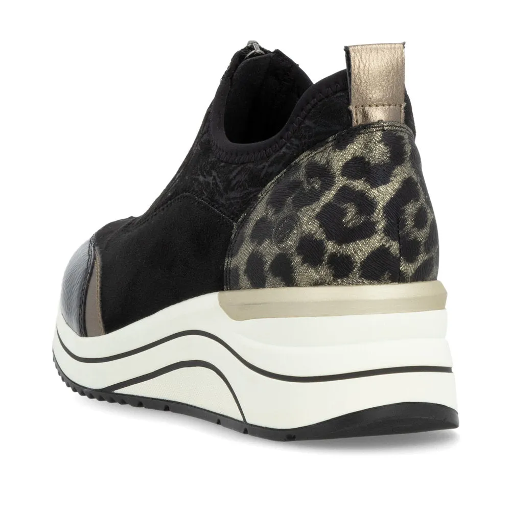 Remonte Trainer Style Shoe with wedge sole and zip front  D0t08-02 BLACK COMB