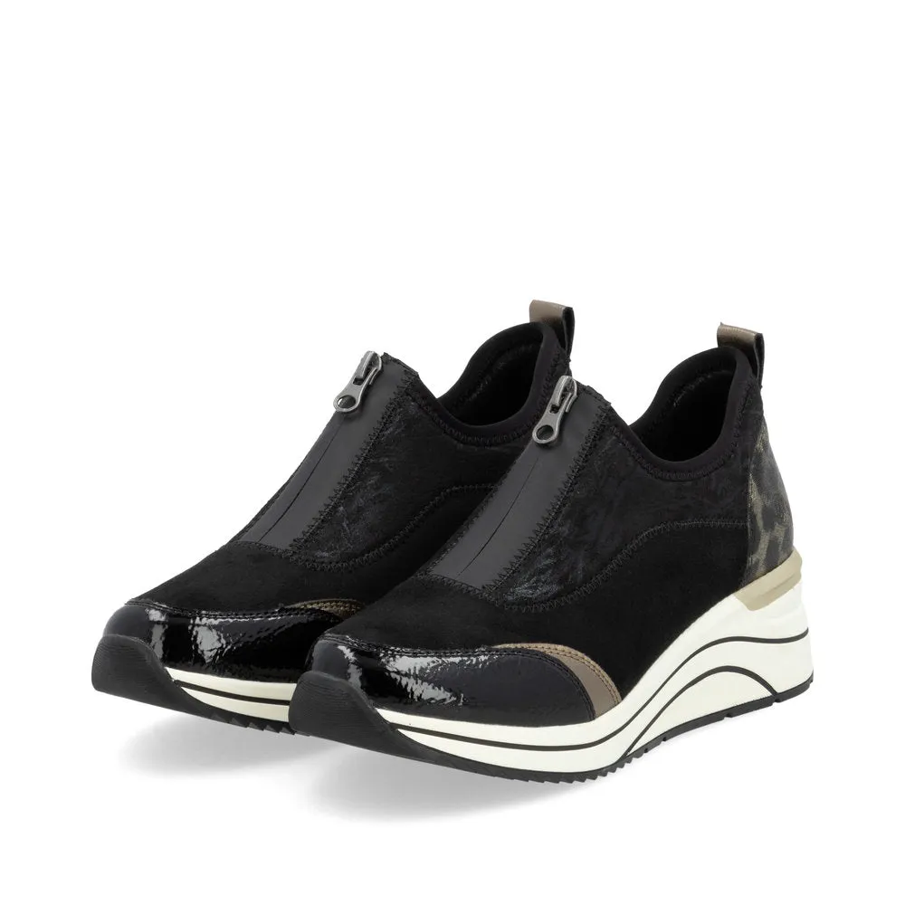 Remonte Trainer Style Shoe with wedge sole and zip front  D0t08-02 BLACK COMB