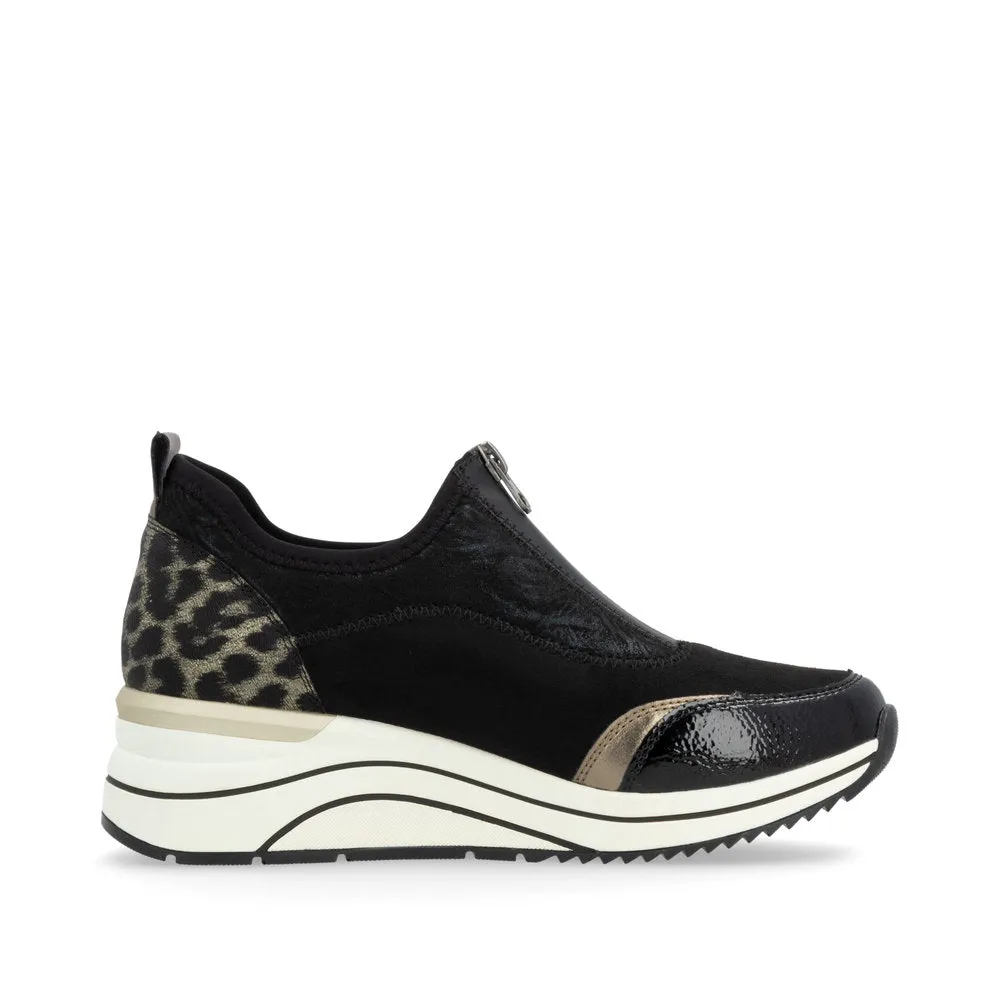 Remonte Trainer Style Shoe with wedge sole and zip front  D0t08-02 BLACK COMB