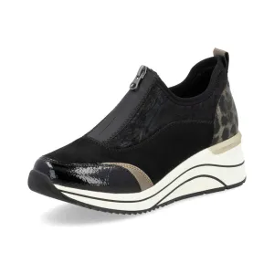 Remonte Trainer Style Shoe with wedge sole and zip front  D0t08-02 BLACK COMB