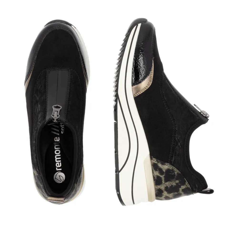 Remonte Trainer Style Shoe with wedge sole and zip front  D0t08-02 BLACK COMB