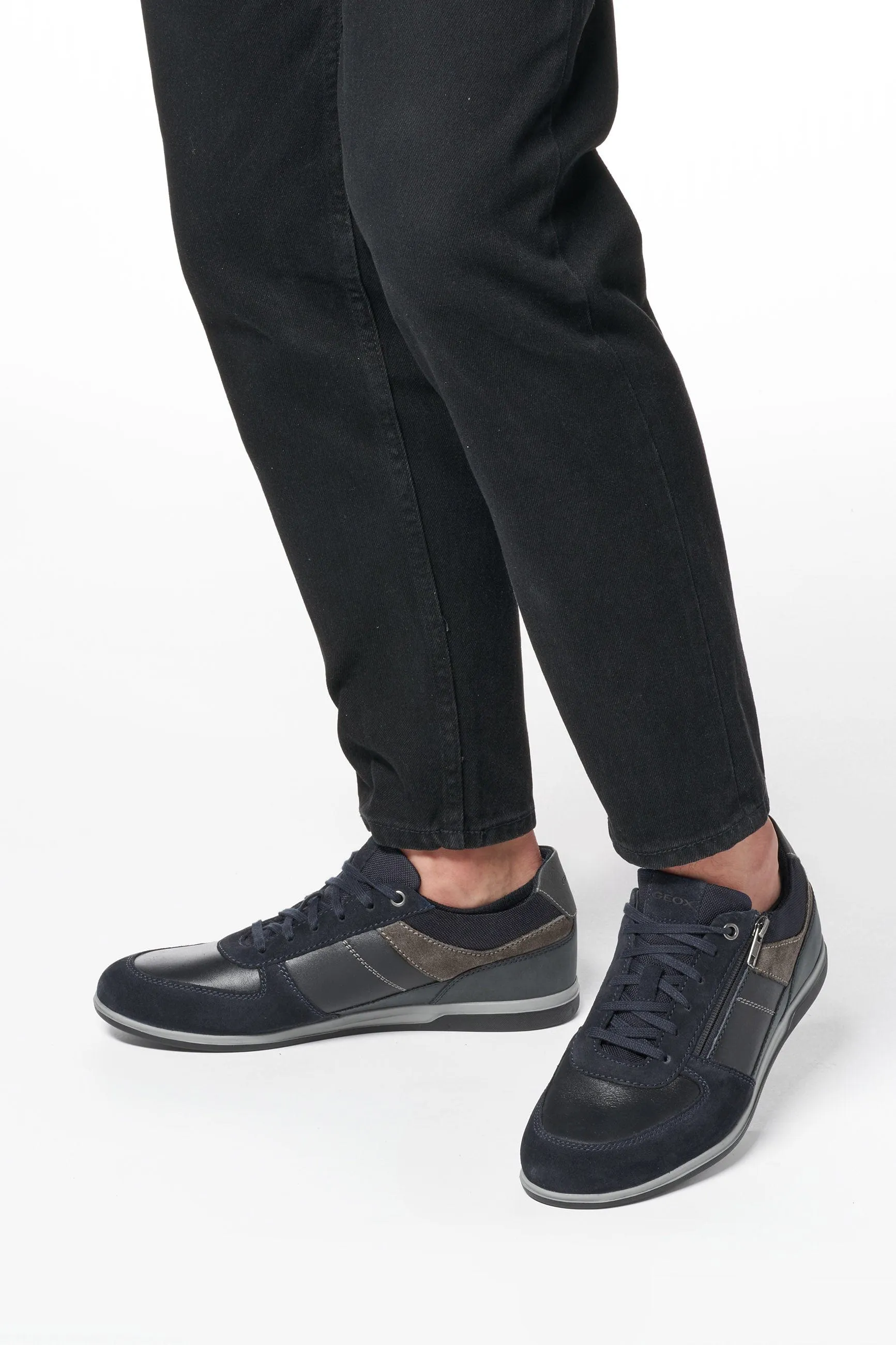 Renan B Suede and Waxed Leather Trainers - Navy/Grey