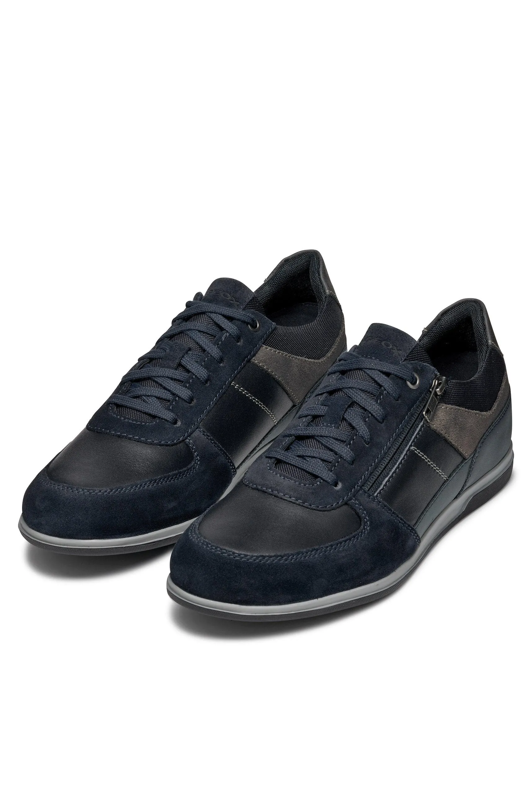 Renan B Suede and Waxed Leather Trainers - Navy/Grey