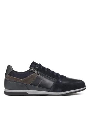 Renan B Suede and Waxed Leather Trainers - Navy/Grey