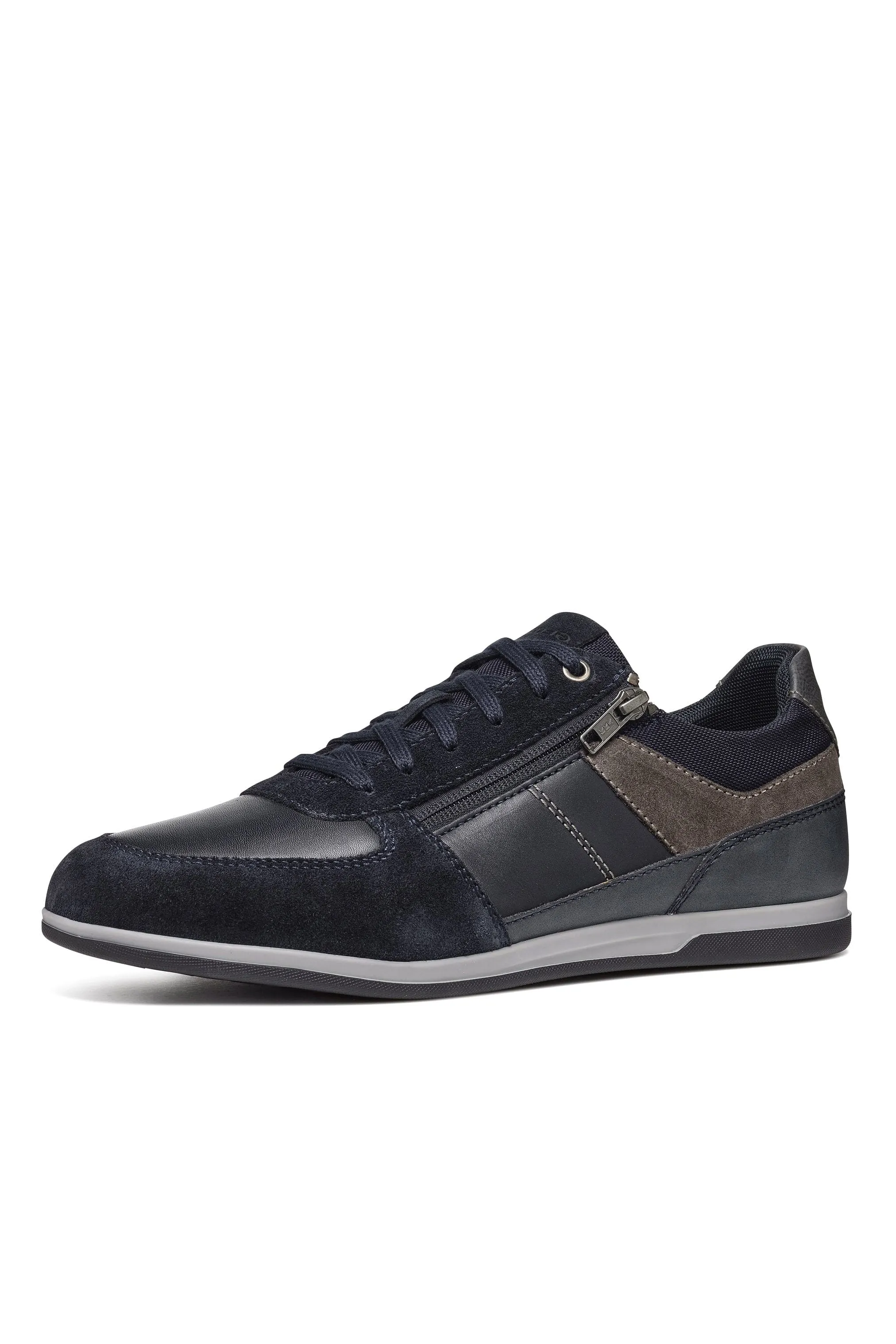 Renan B Suede and Waxed Leather Trainers - Navy/Grey
