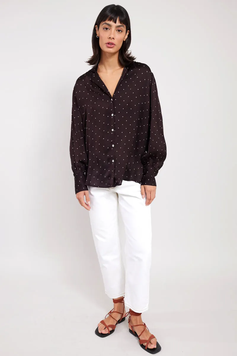 Riley Mocha Satin Shirt