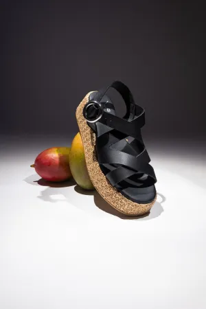 SAM BLACK - Crossover Leather Strap Platform Sandals