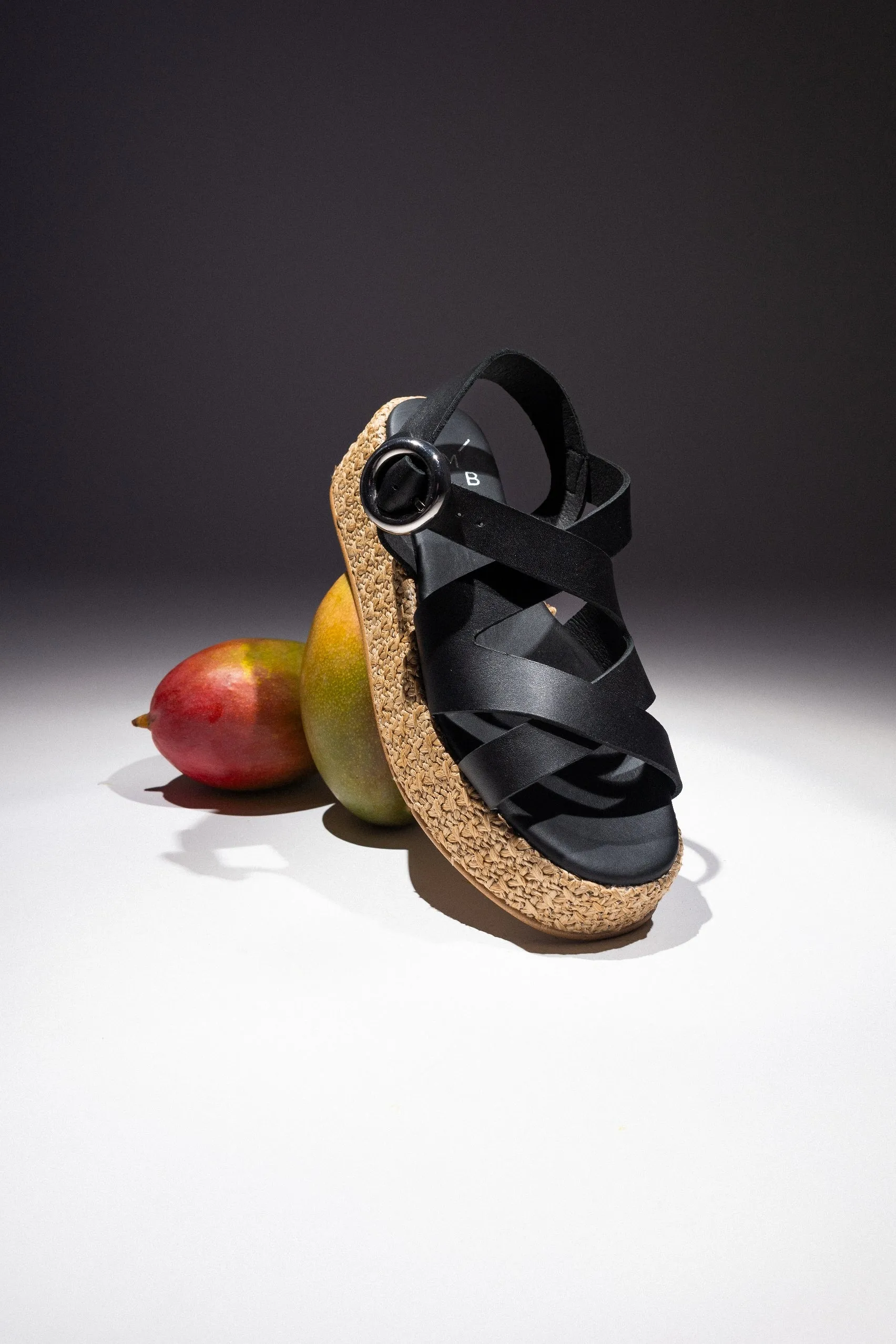 SAM BLACK - Crossover Leather Strap Platform Sandals