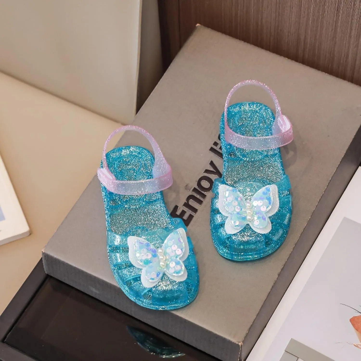 Sandals for Girls Kids Toddler Dress Up Flat Sequins Butterfly Mary Jane Shoes Summer Casual Sandal Sandals for Girl