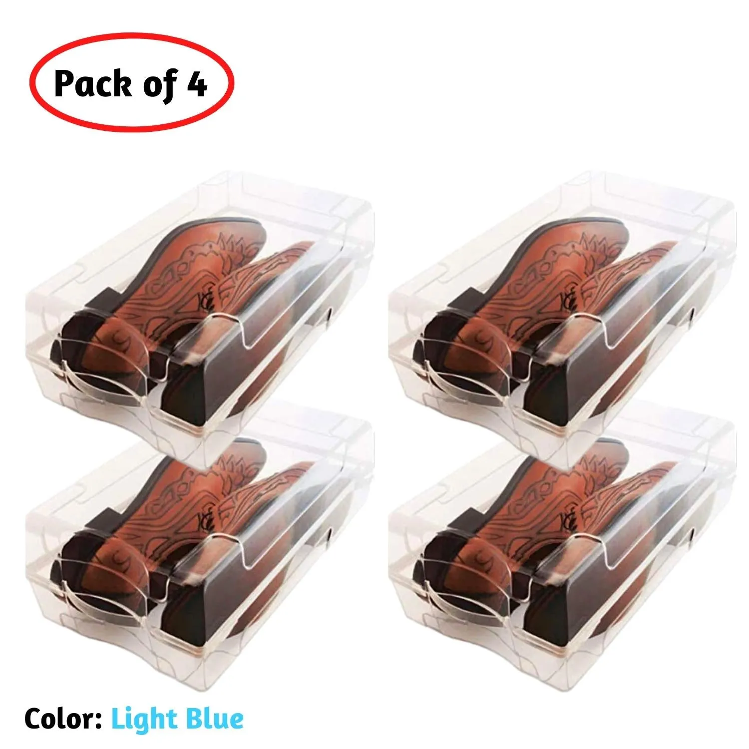 Set of 4 Clear Plastic Stackable Shoe Storage Box Organiser for Men