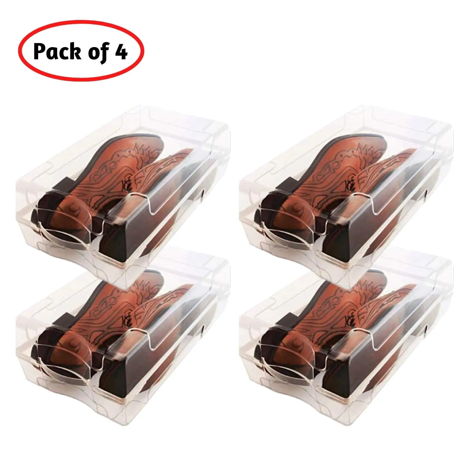 Set of 4 Clear Plastic Stackable Shoe Storage Box Organiser for Men