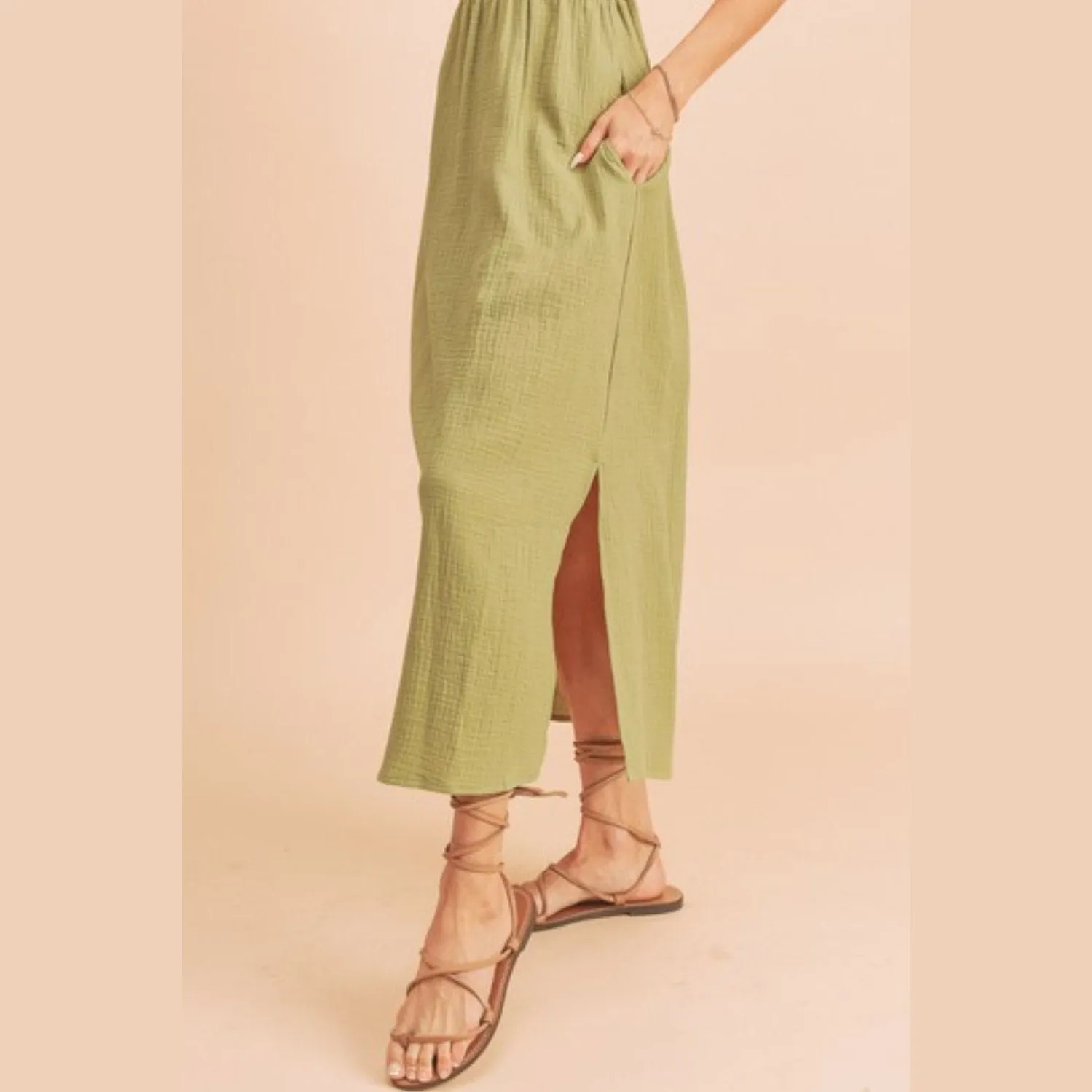 Side Slit Round Neck Sleeveless Tank Dress