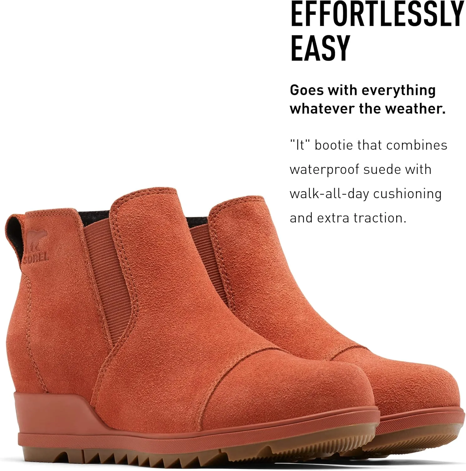 Sorel Women's Evie Pull-On Bootie  Waterproof Suede Leather  Wedge Ankle Booties
