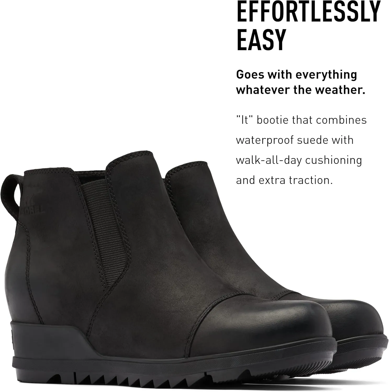 Sorel Women's Evie Pull-On Bootie  Waterproof Suede Leather  Wedge Ankle Booties