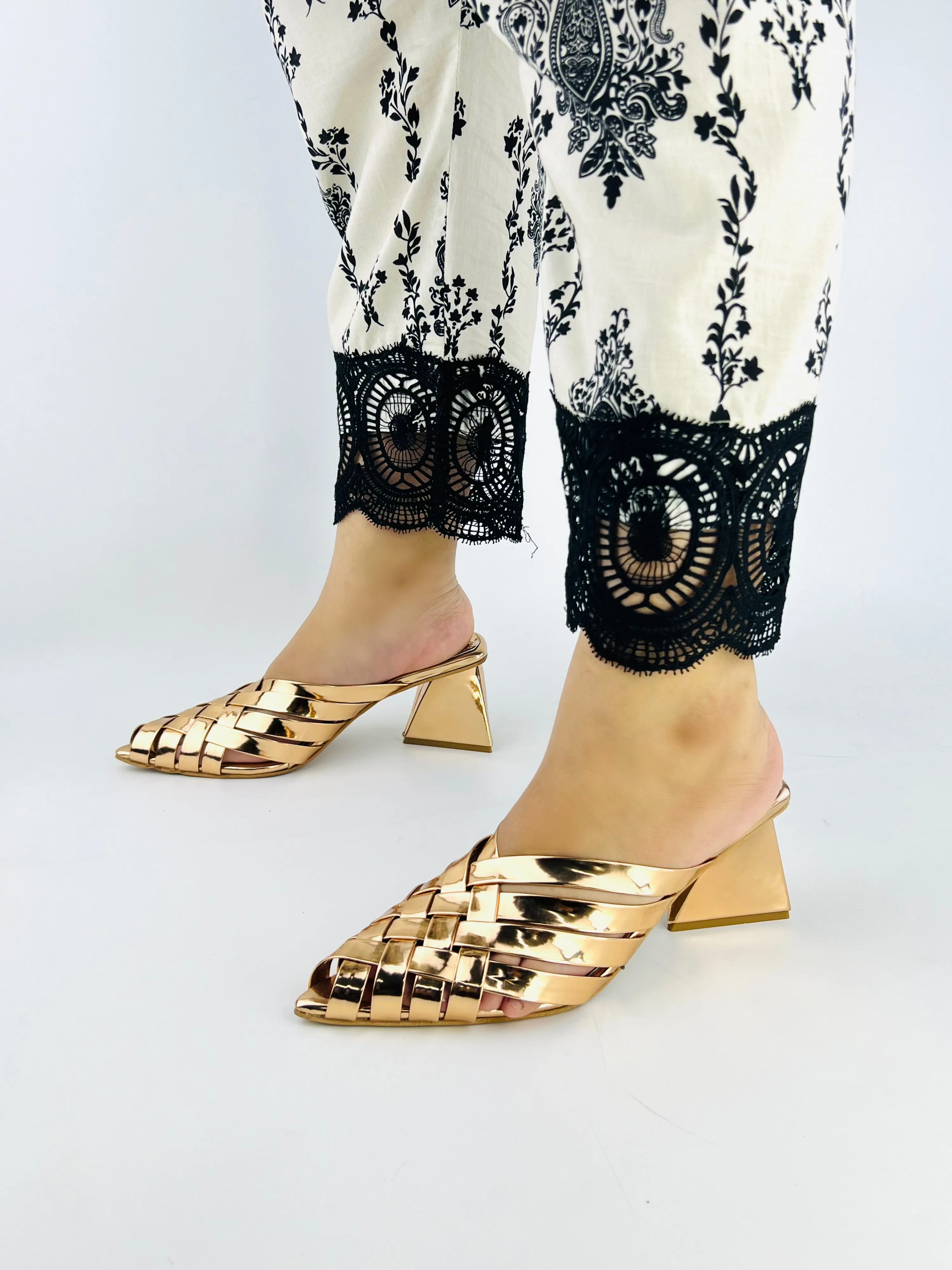 Spunkz Alfie Rose Gold Signature Slip-Ons Heeled Sandals for Ladies