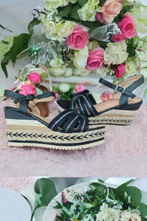 Strap Thread fastening wedge heel Buckle Sandal