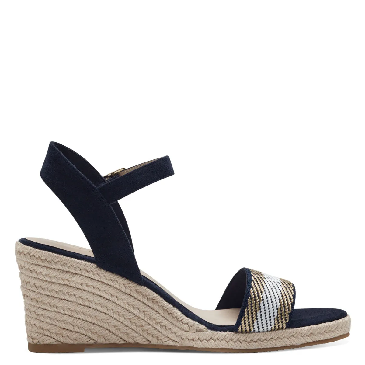 Tamaris Navy Vegan Wedge Sandals - Stripe Detail