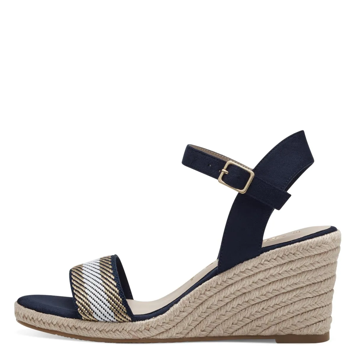 Tamaris Navy Vegan Wedge Sandals - Stripe Detail