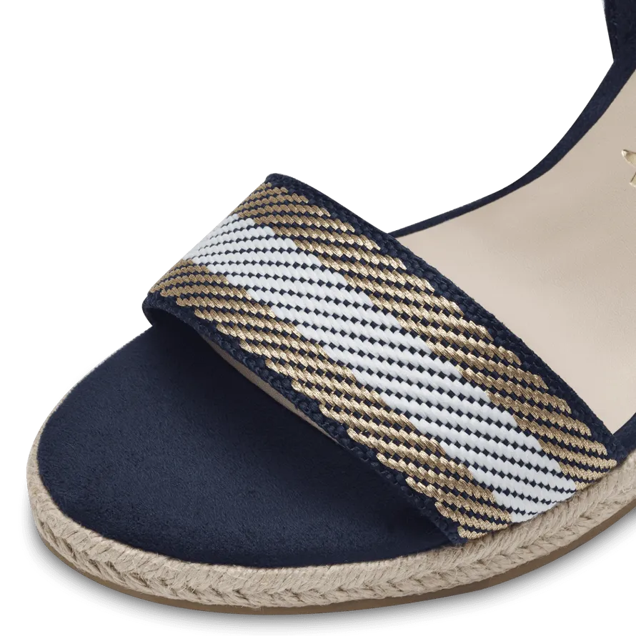 Tamaris Navy Vegan Wedge Sandals - Stripe Detail