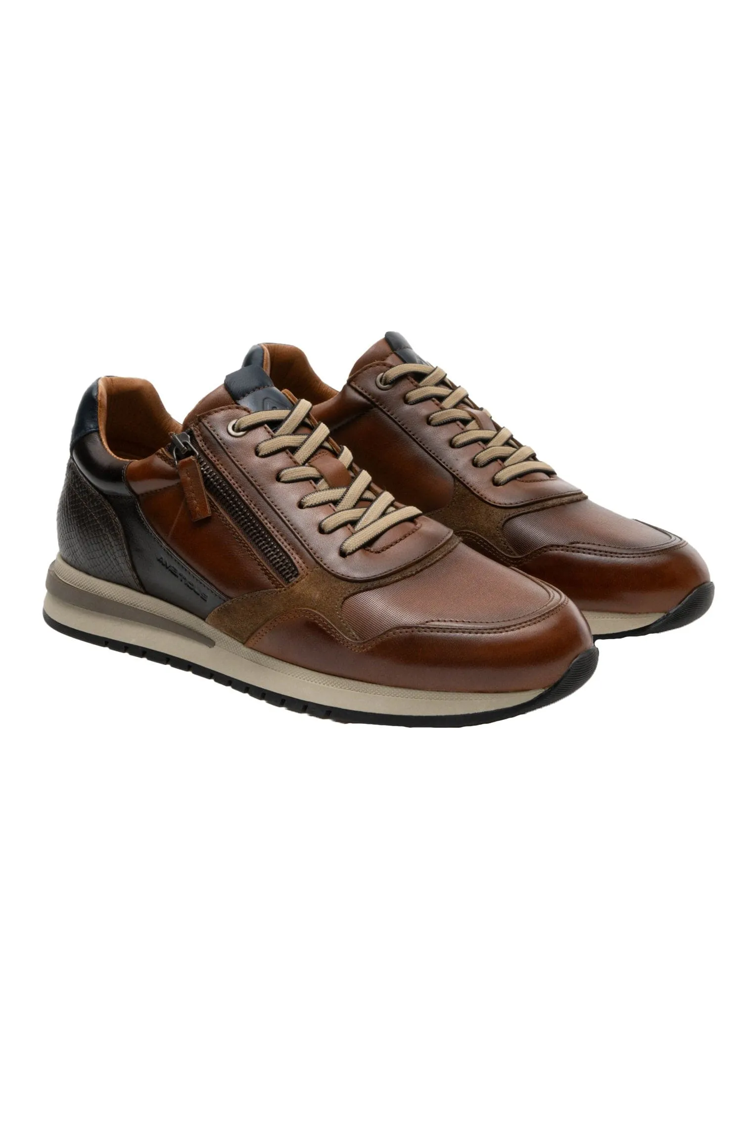 Temple Side Zip Trainers - Cognac