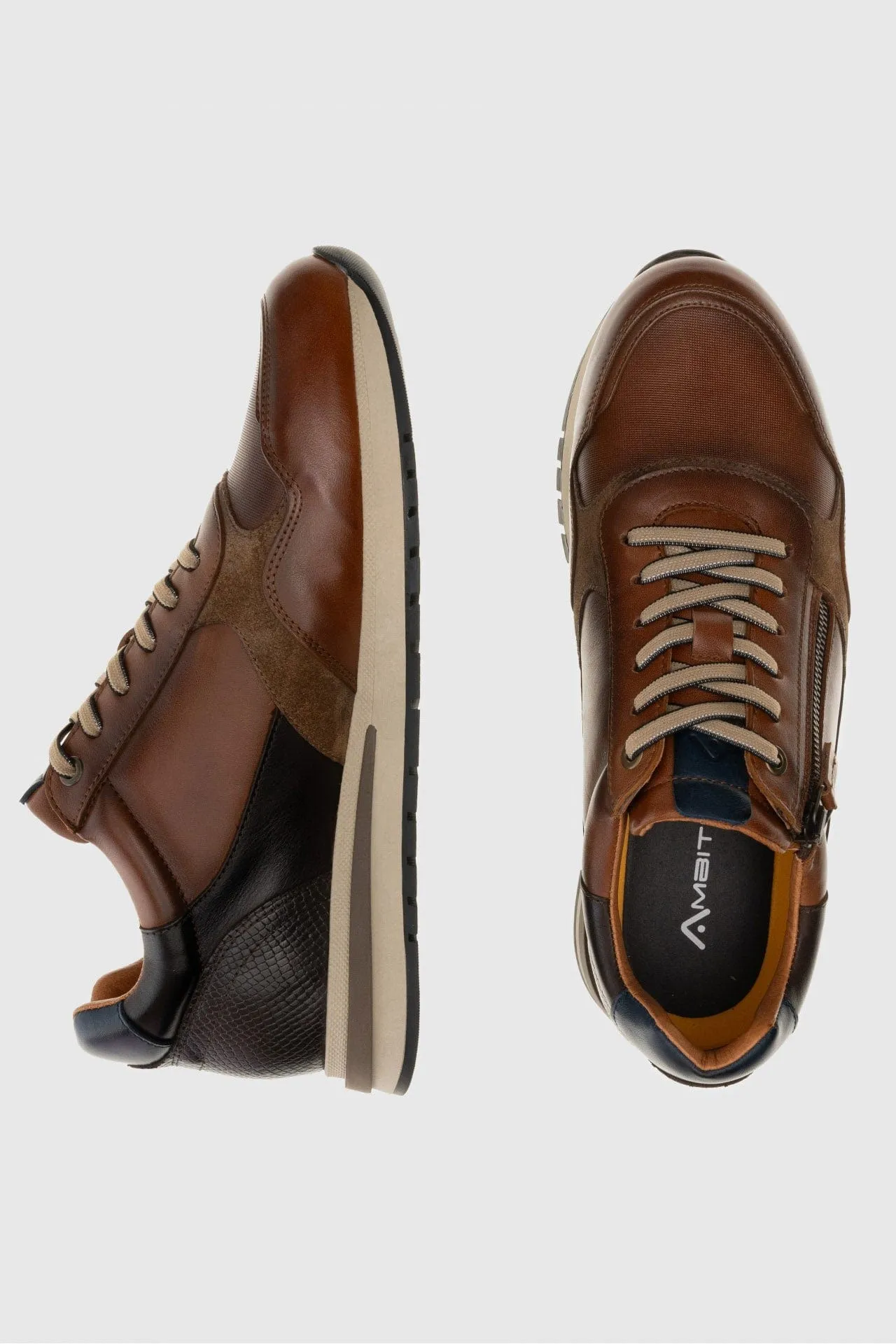 Temple Side Zip Trainers - Cognac
