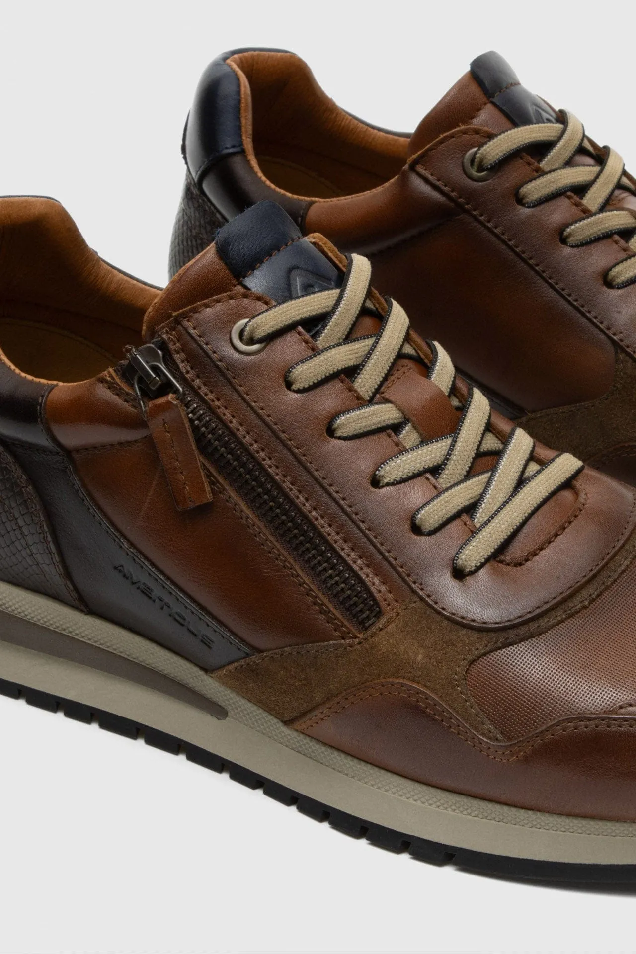 Temple Side Zip Trainers - Cognac