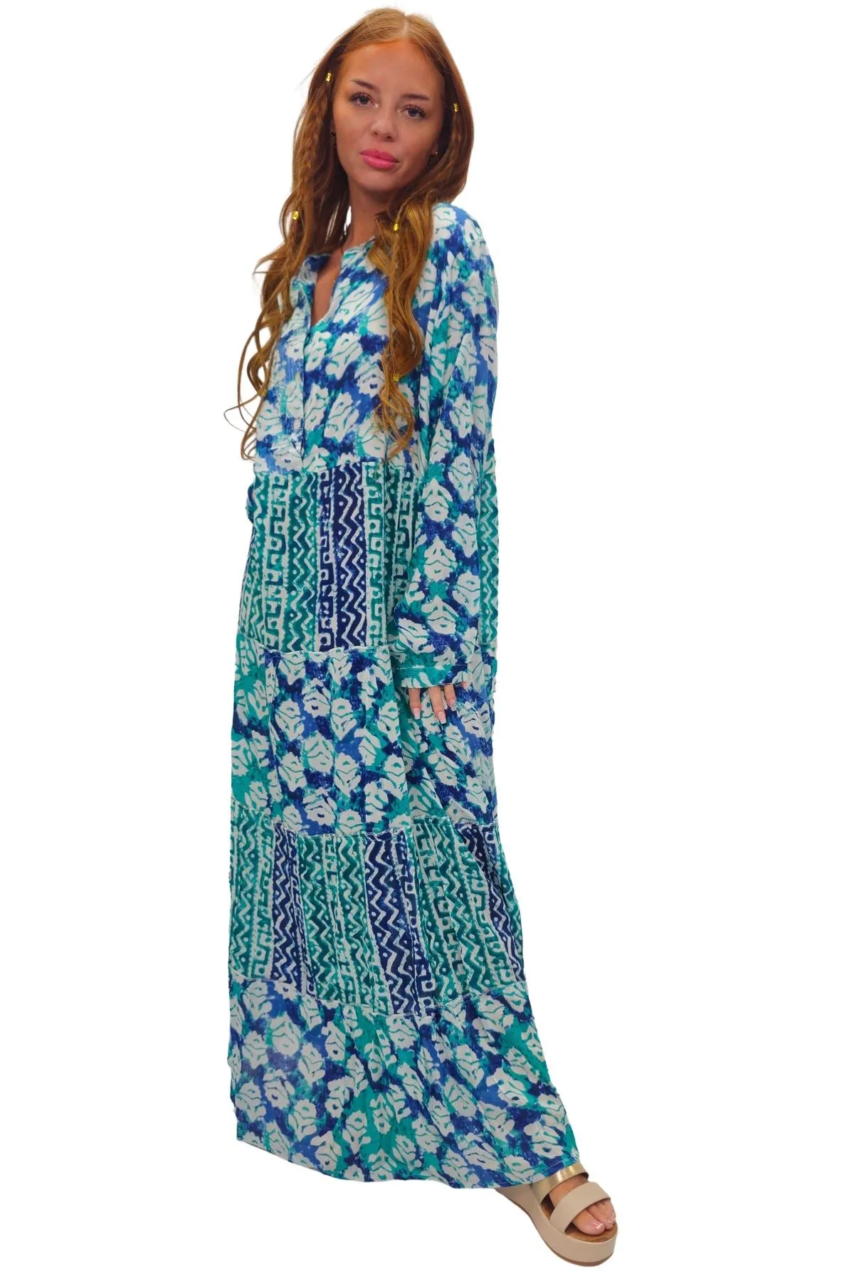 Tie Dye Multi Geometric Print Maxi Summer Style Dress