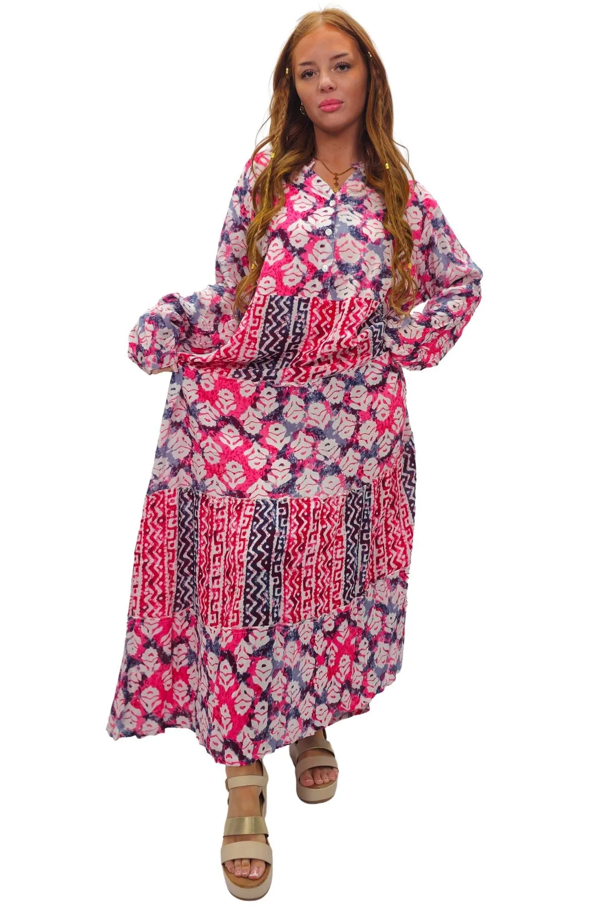 Tie Dye Multi Geometric Print Maxi Summer Style Dress